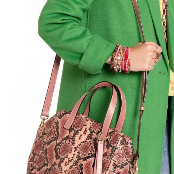 Frances Valentine Sabrina Snake Embossed Leather Satchel-Pink - Picture 3 of 14